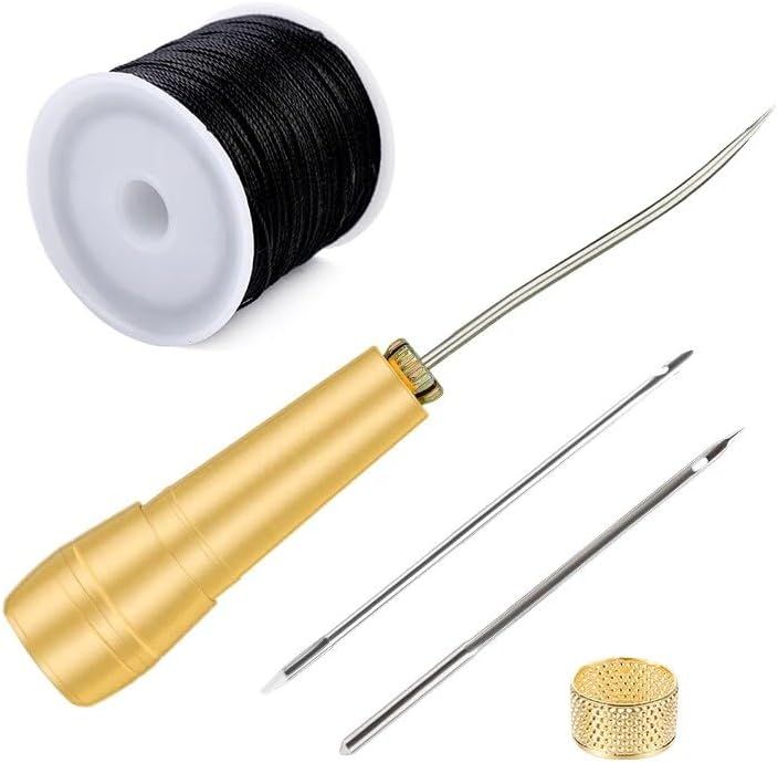 LMDZ 6PCS Leather Sewing Kit DIY Leather Sewing Awl Needle with Copper Handle Set for Leather Canvas Tent Shoes Repairing Tool - (Color: set 2)