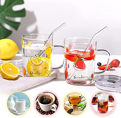 Image of WEZOSHINET Transparent Coffee Mug with Lid Glass Mug with Handle and Straw for Milk Coffee Tea Juice Leak Proof Light Weight Printed Glass Mug for Kids Ideal for Birthday Gifts Home (Pack of 1)