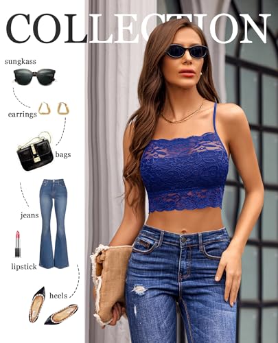 Image of Avidlove Lace Bralette for Women High Neck Camisoles Racerback Double-Layered Crop Top