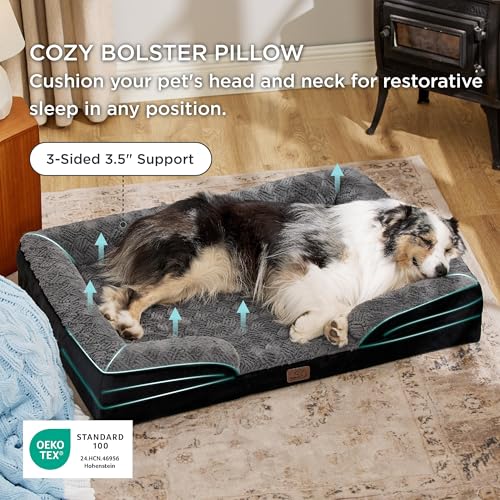 Image of Bedsure XL Orthopedic Dog Bed for Extra Large Dogs - Washable XLarge Dog Cat Bed Waterproof, Comfort Dogs Couch Sofa with Washable Removable Cover, Pet Bed with Nonskid Bottom, Plush-Black, 42 inch