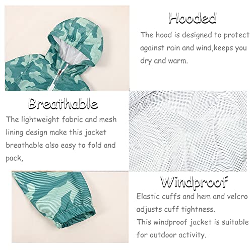 SNOW DREAMS Boys Waterproof Rain Jacket Windbreaker Lightweight Coat Kids Raincoat Outerwear Green Camo Size 63