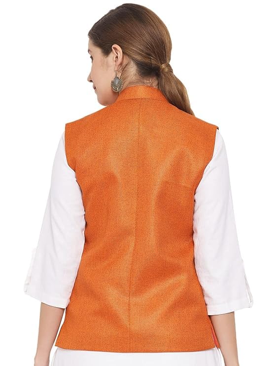 Image of Vastraa Fusion Solid Indian Traditional Ethnic Waistcoat Festive Woolen Nehru Jacket for Women