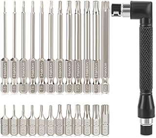Hakkin 24PCS Torx Bit Set S2 Steel Magnetic Security Torx Bits T5-T40 Torx Security Tamper Resistant Screwdriver Bit Set L-Shape Right Angle Screwdriver Socket 1/4 Inch Hex Socket Wrench Hand Tool