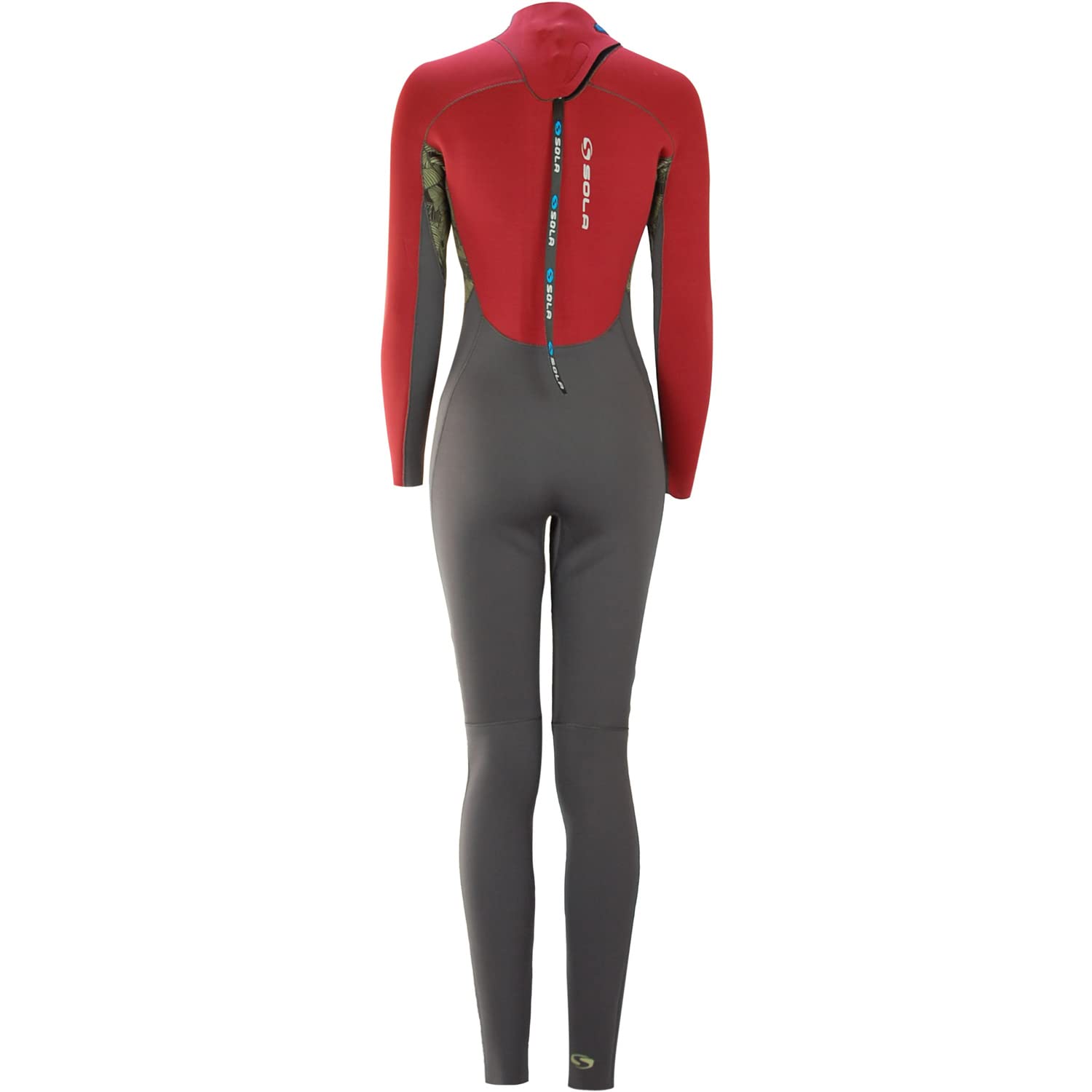 Sola Womens H2O 4/3mm Back-Zip Wetsuit - Burgundy/Leaf Print 12