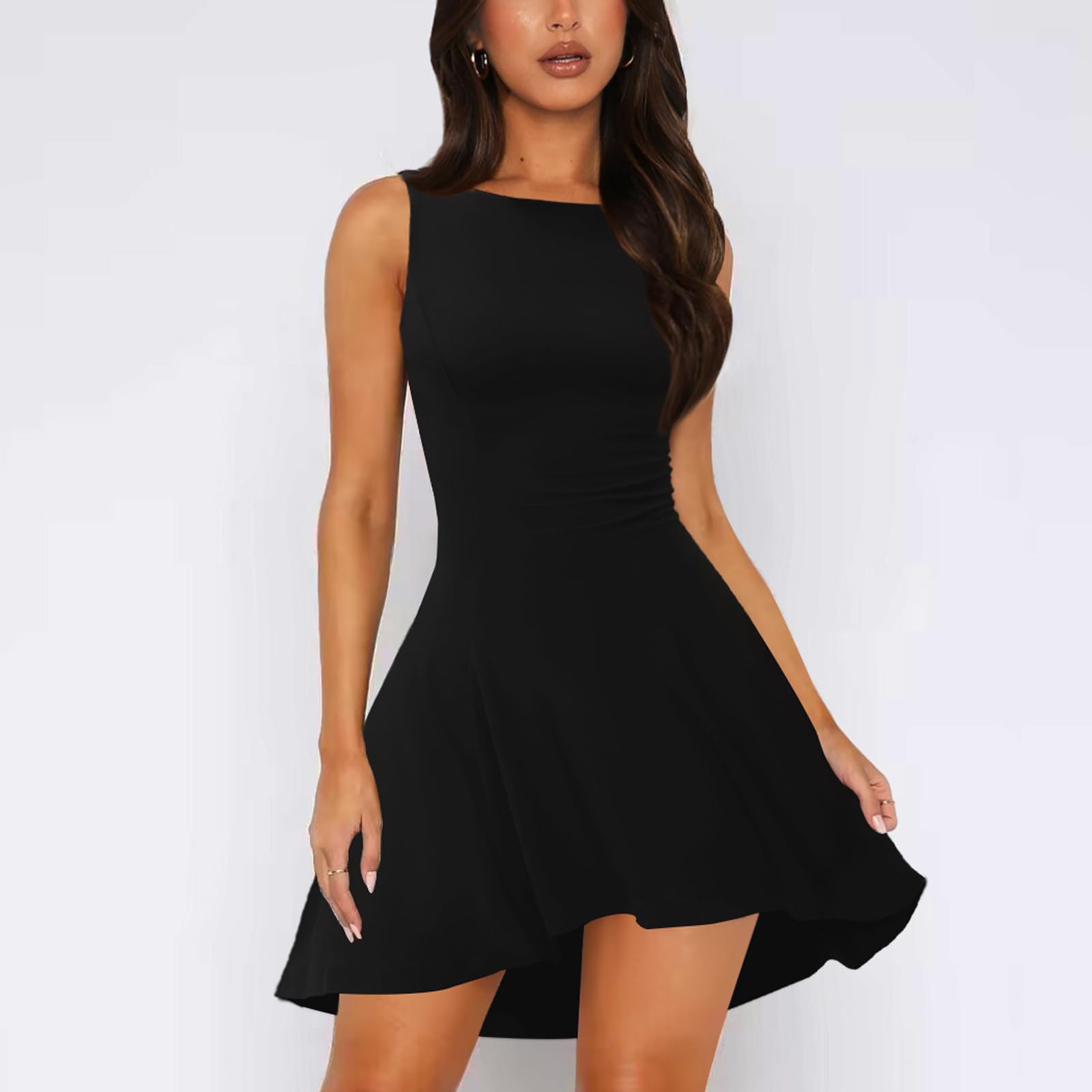 Vestito Donna Mini Abito Senza Maniche Corto Vestiti Elegante da Sera Abiti Casual Bodycon Estivo Abiti Elasticizzato Aderente per Club Cocktail Cerimonia Festa Party