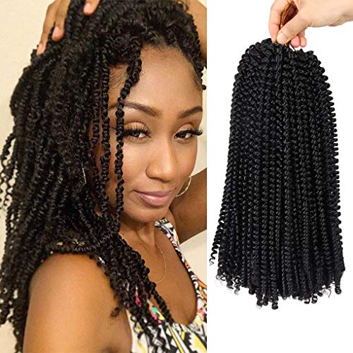 7 Packs Spring Twist Crochet Hair 12 Inch Bomb Twist Fluffy Spring Crochet Braiding Hair Afro Curly Braids Synthetic Braids Hair Extensions (#1B)