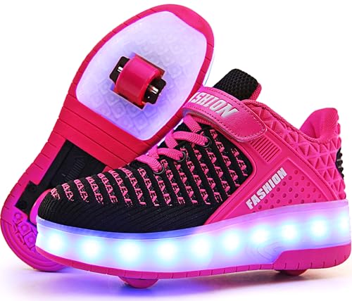 Ufatansy Roller Shoes for Girls Roller Skate Shoes USB Charging LED Fashion Sneakers Kids Rolling Skateboarding Outdoor Sports(1.5 M US=33 CN,Pink)
