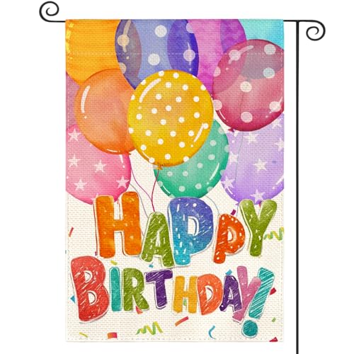 AVOIN colorlife Balloons Happy Birthday Garden Flag 12x18 Inch for Outside