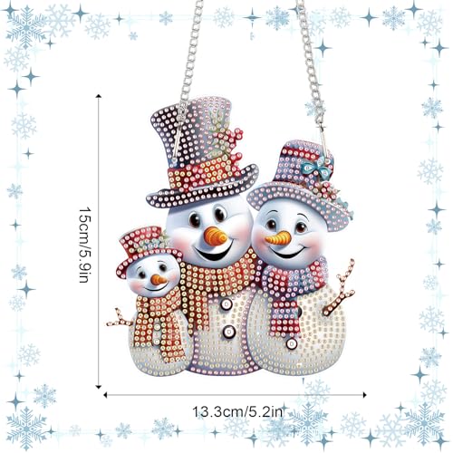 Image of AiYuanzsh Christmas 5D Diamond Painting Ornament, Christmas Snowman Diamond Art Kits Hanging Pendant with Chain for Christmas Home Wall Window Decor, Adults DIY Art Craft