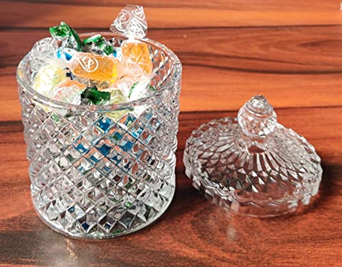 Image of Glass Candy Jar with Lid Crystal Pop Jar Set OF 1 Decorative Candy Bowl, Cookie, Jewellery Dish, Covered Cendy Jars, Small Glass Jars for Buffet, Kitchen, Home, Office Desk