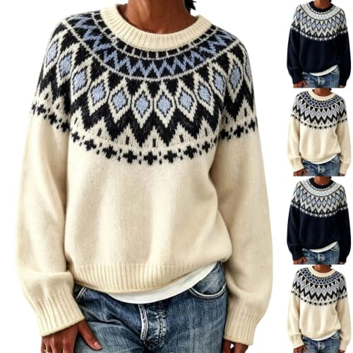 Women Knit Sweater Tops Long Sleeve Crew Neck Casual Pullover Fall Sweaters - image 1