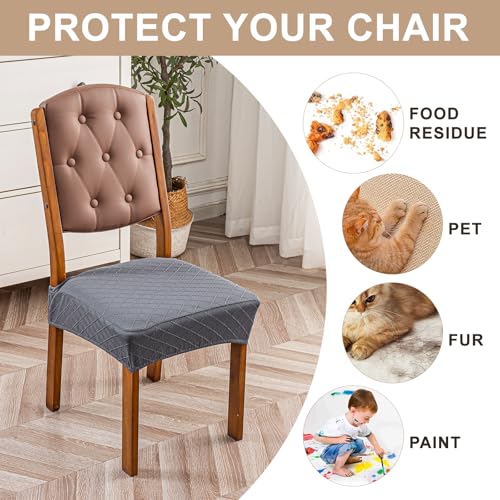 Image of Genina Waterproof Seat Covers for Dining Room Chair Covers,No Rear Covers | Set of 4,Simple Installation,Jacquard Removable Machine Washable Kitchen Chair Seat Slipcovers,Pet Hair And Stain Protection