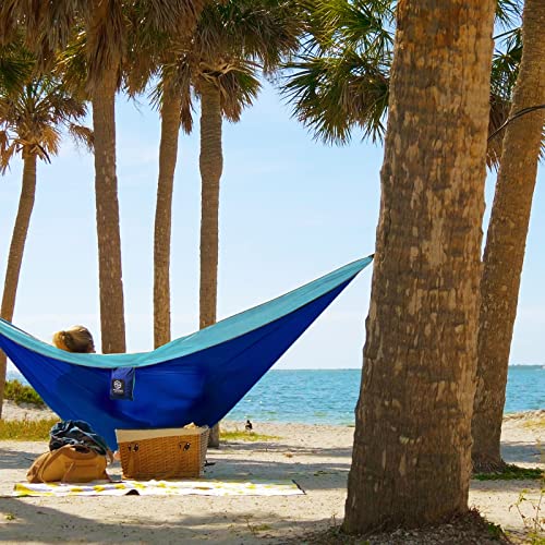 Coastrail Outdoor Deluxe Portable Hammock Compact 1-Person 108"*54" Hammock Multi-Purpose Indoor/Outdoor- Hammock Kit With Tree Straps And Carabiners, Blue #TOP7