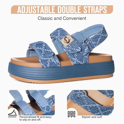 Image of FITORY Women Platform Sandals Comfortable Open Toe Beach Shoes with Adjustable Buckle Straps for Summer Size 6-11