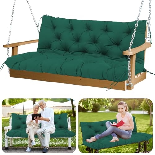 Image of Outdoor Swing Cushions 60 inch Waterproof Porch Swing Cushions 2-3 Seater Replacement with Backrest and Ties Swing Bench Cushions for Outdoor Furniture Patio Porch Backyard Garden(Dark Green)