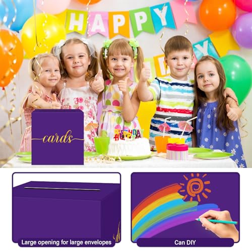 Image of 1 Pack Purple and Gold Foil Card Box for Party, 8.7 inch Purple Gift Card Box Money Box for Birthday, Wedding, Baby Shower, Retirement, Anniversary, Bridal Shower, Graduation, Raffle Ticket