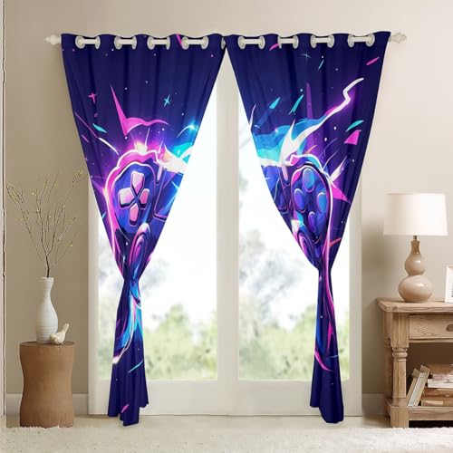 Homemissing Kids Boys Gaming Window Drapes Game Gamepad Curtains for Kids Teens Girls Modern Gaming Window Curtains for Living Room Game Console 30%-50% Blackout Curtains - Image 4