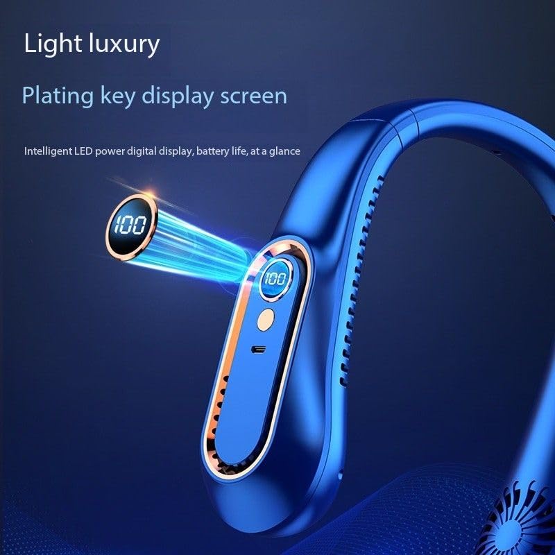 Image of Portable Bladeless Neck Fan - USB Rechargeable, Hands-Free Personal Fan with 360 Rotation & 3 Speeds - Quiet Wearable Portable Electric Grinder for Home and Office (Blue)