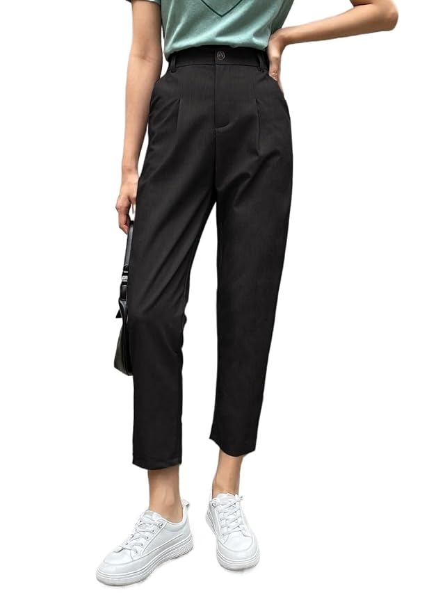 EFJONE Trousers Pants for Women Fall Trendy High Waist Plicated Detail Cropped Pants Fashion Suit Pants