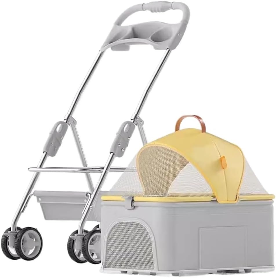 Stroller for Cats Dog Stroller Foldable Dog Stroller 3 in 1 Pet Stroller with Detachable Carrier Storage Basket 4 Wheels for Small Medium Dogs & Cats Pet Carrier Strolling Cart(Yellow)