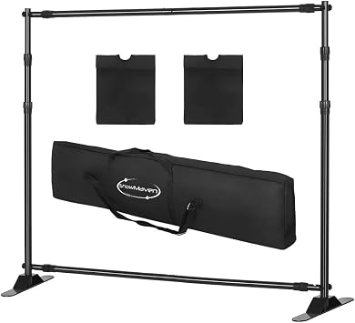 ShowMaven Backdrop Stand ، حامل بانر للخدمة الشاقة عرض تجاري قابل للتعديل خطوة وتكرار الوقوف للحفلات والتصوير الفوتوغرافي 10 &times; 8 قدم