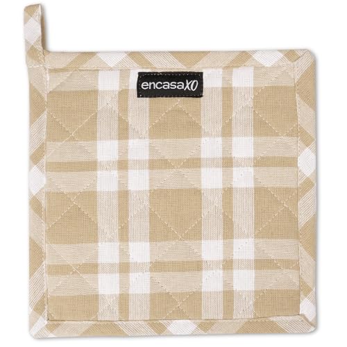 Image of Encasa XO Oven Microwave Pot Holders Trivets 21 cm (2 pc) for Kitchen Cooking & Baking - Heat Resistant, Thick & Safe, Protection of Hands from Hot Utensils, Grill, BBQ - Franca Beige Checks
