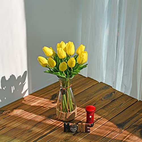 Image of ONLY ART Artificial Yellow Tulips 20 Pcs - 13.5 Inch PU Faux Flowers with Bendable Stems for Home Decor, Wedding Centerpieces, DIY Floral Arrangements, New Year and Valentine's Day
