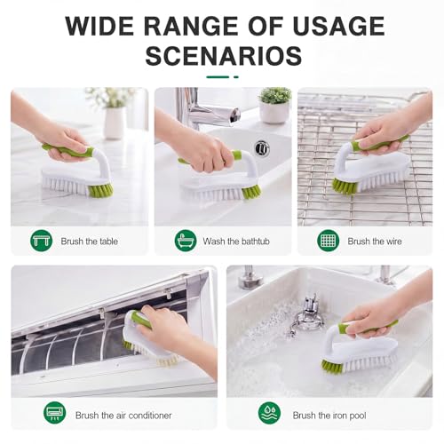 Image of Lallisa Scrub Brush for Cleaning with Handle Comfortable to Grip Heavy-Duty Flexible Stiff Bristles Scrubber Brushes Bulk for Shower Bathroom Carpet Kitchen Floor Tiles(Yellow, Green,12 Pcs)