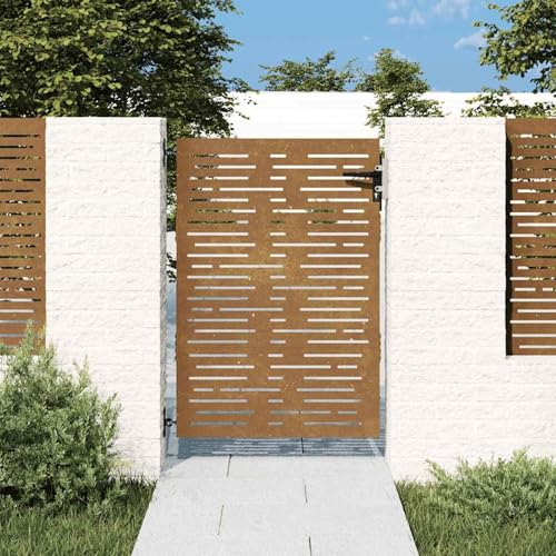Homgoday Garden Gate, Metal Gate, Garden Door, Garden Gate, Fence Door, Yard Gate, Entrance Gate, Single Gate, Double Gate, Garden Fence, Gate, 85 x 125 cm, Corten Steel, Square Design