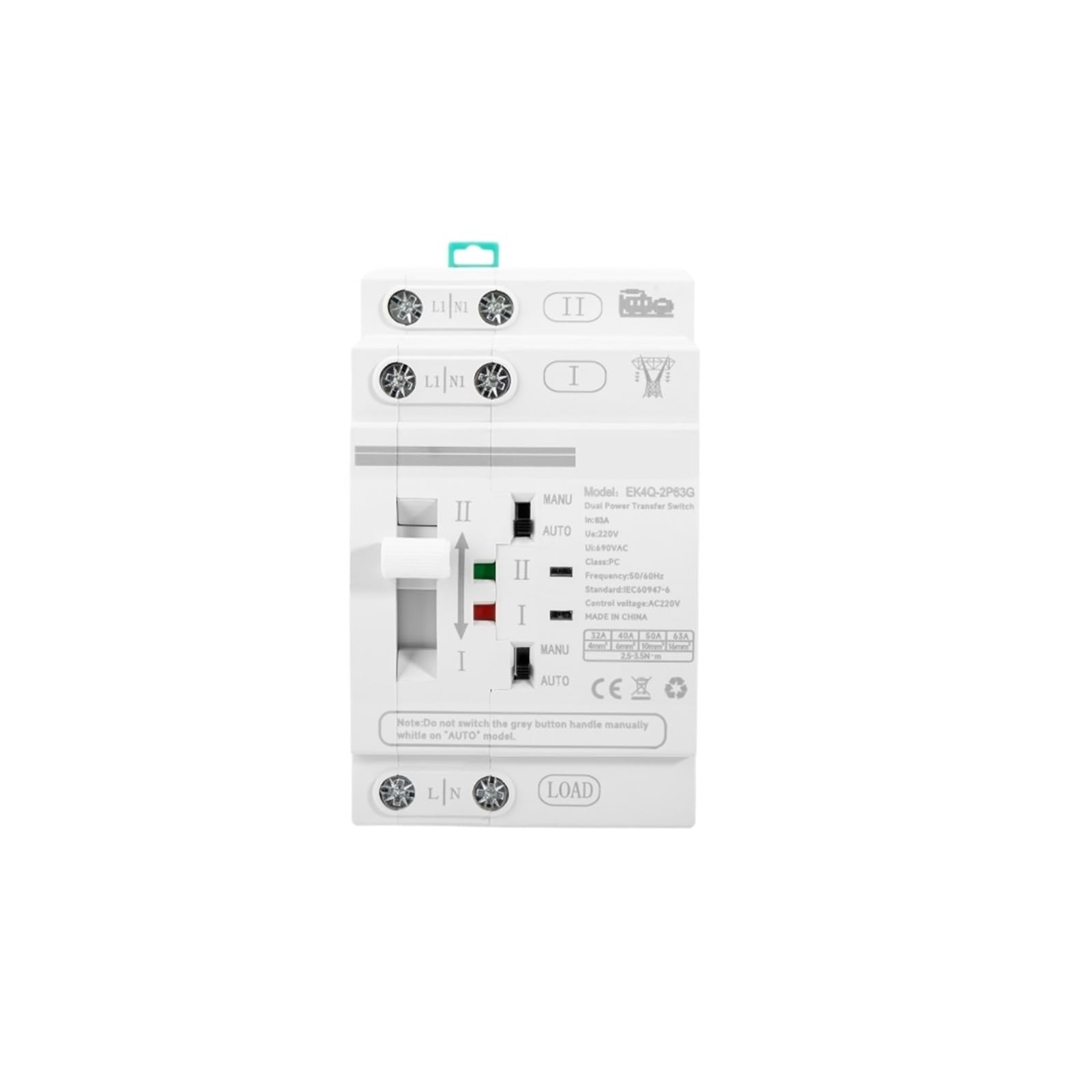 BALYDLUL 2P/4P Dual Power Automatic Transfer Switch Electrical Selector Switches Uninterrupted Power 40A/63A(2P40A City Grid)