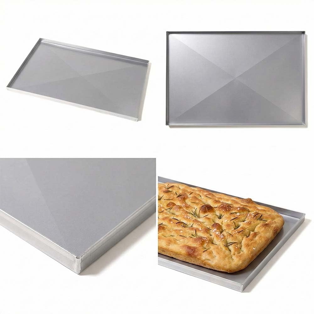 2x Teglia da Forno Rettangolare 55x38xH2 con diagonali in Alluminio Diamantata Anti-Deformazione Professionale Made in Italy Bordi Dritti Ideale per Pizza Pasticceria e Focaccia