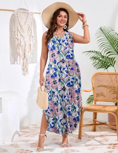 Image of JollieLovin Women Plus Size Summer Tank Maxi Dresses Sleeveless Causal V Neck Beach Long Dresses Swim Cover up (L-5X)