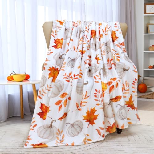 Bestraily Fall Pumpkin Throw Blanket Autumn Maple Leaves Throw Blanket Flannel Fleece Fall Decor Thanksgiving Gift for Women Men Cozy Fuzzy Plush Throw Blankets for Bed Chair Couch 50" X 60" - Image 2