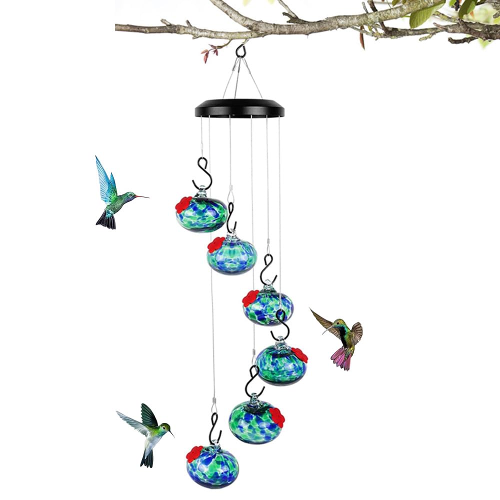 6 PCS Glass Charming Wind Chimes Hummingbird Feeders