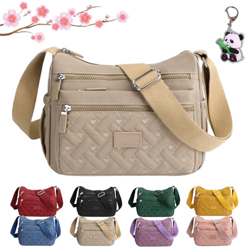 Apparenth Crossbody Bag, Large Capacity Waterproof Nylon Shoulder Messenger Bag with Multi Compartments