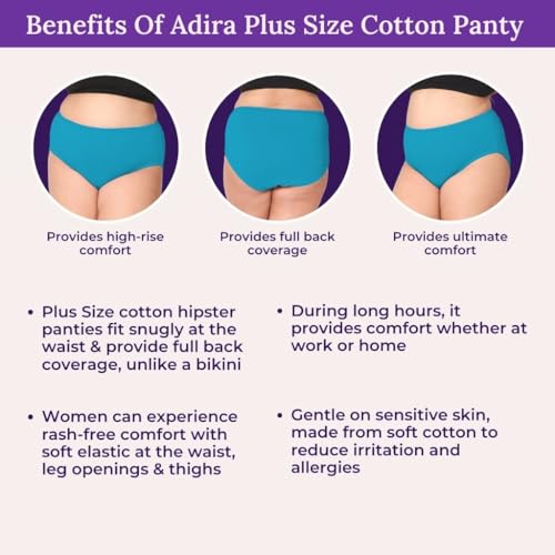 Image of Adira | 3XL to 10XL Cotton Panties for Women Plus Size | High Waist Panty with Full Coverage | Inside Elastic - No Elastic Exposure to Skin | Plus Size | Pack of 3