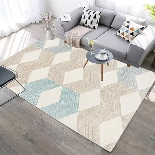 Tapis sol enfant bleu 200x250cm géométrique lavable