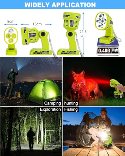 Image of Adisipsoarin Cordless LED Flashlight for Ryobi 18V Battery, 22W LED Work Light with USB-A&USB-C 2.1A Fast Charging Ports for Jobsite, Car Repairing, Camping, Emergency(Battery not Included)
