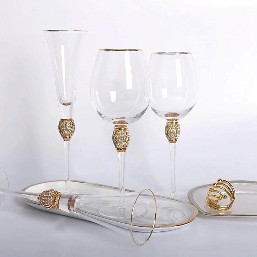 ISTOVO Set di 2 Calici da Vino con Finitura e Decorazioni In Diamante, Eleganti Flauti da Champagne con Stelo Lungo, Bicchieri da Cocktail, Regalo 2 Pezzi.