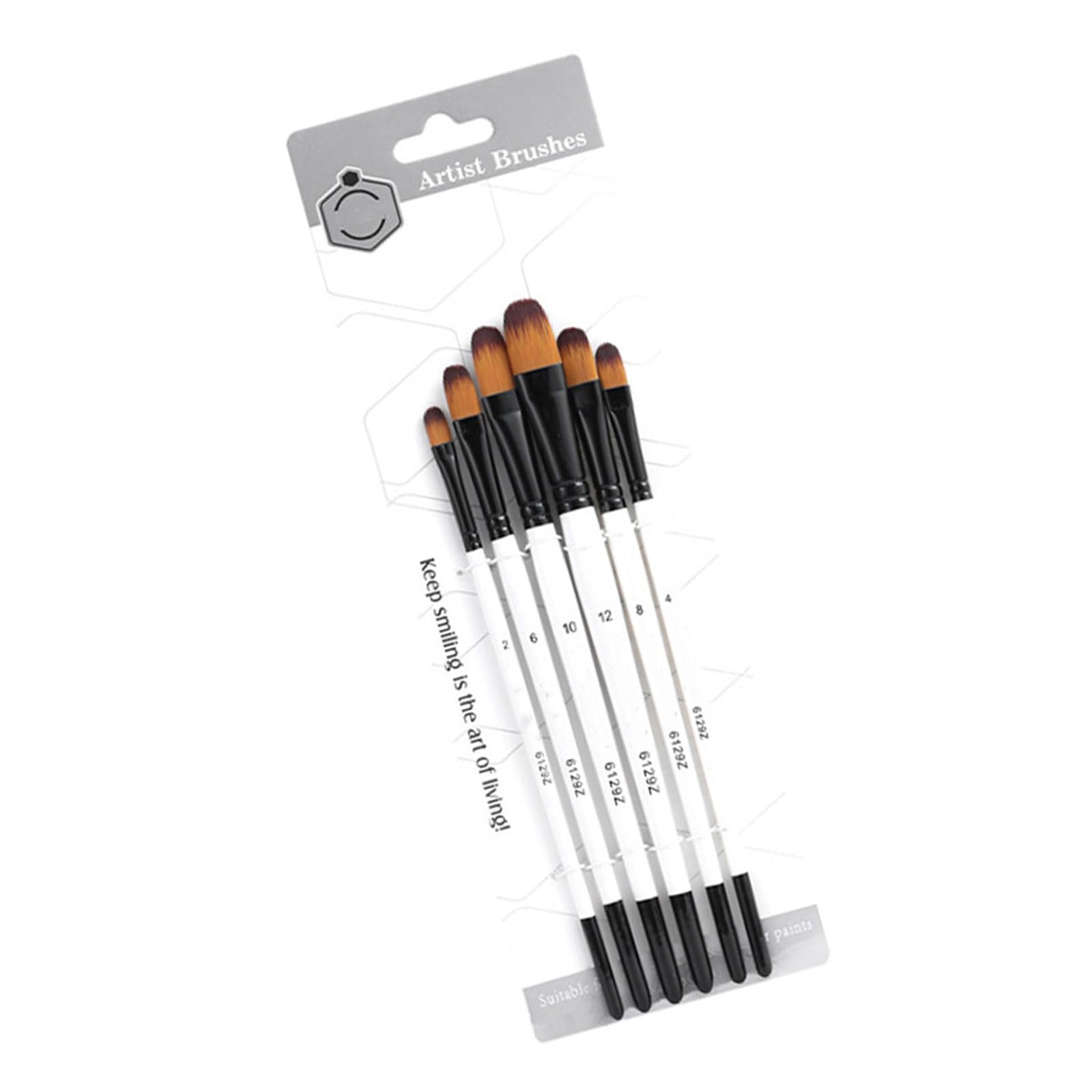 Lot De 12 Pinceaux à Peinture En Nylon Avec Manche En Bois, Blanc Nacré, Style Varié, Fournitures De Dessin à L'huile Et à L'acrylique (tête Obl | Leroy Merlin