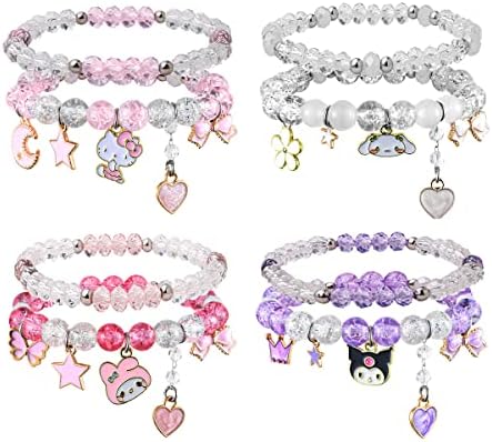 KUSERON Kawaii Cute Bracelets Set Y2k Gyaru Anime Stunning Bracelets Gorgeous Friendship Bracelets Crystal Beaded Elastic Bracelet Gifts for Girls Women BFF