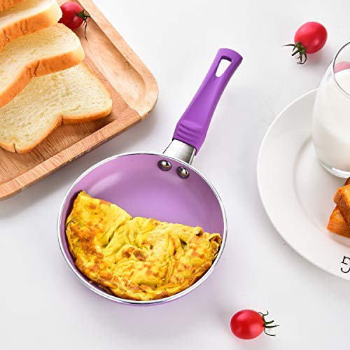 Caannasweis 3 Piece Cookware Set, 5.5" Nonstick Frying Pan, sauce pan and soup pan with glass lid set (Purple)…