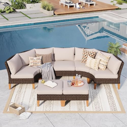 GREEN PARTY 7 Pieces Wicker Patio Furniture Set, All-Weather Outdoor