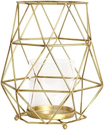 Magari Furniture Geometric Candleholder, Large, Rustic Gold