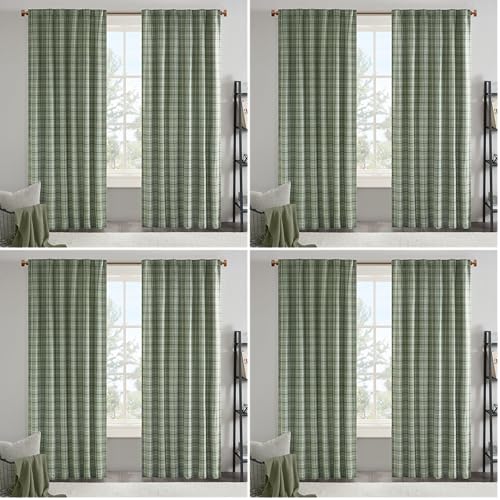 Image of Madison Park Anaheim Cabin Plaid Curtain Window, Thermal Insulated Fleece Lining, Living Room Decor Room Darkening Drape for Bedroom, 1-Panel Pack, Rod Pocket & Back Tab, Green 50 inchW x 84 inchL (Pack of 4)