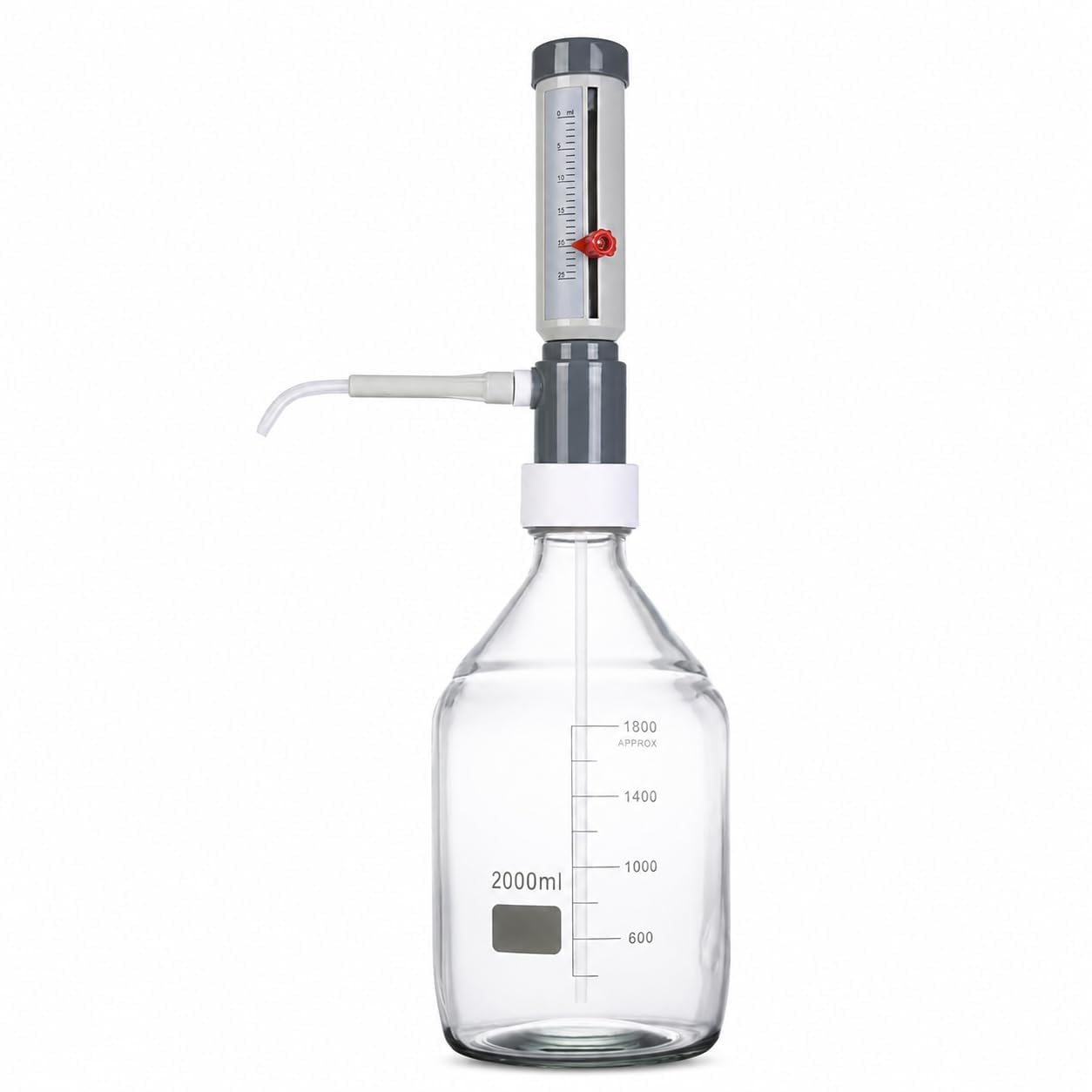 Dispenser per bottiglie in vetro, volume regolabile, resistente agli agenti chimici per acidi, basi e reagenti da laboratorio, ideale per uso in laboratorio