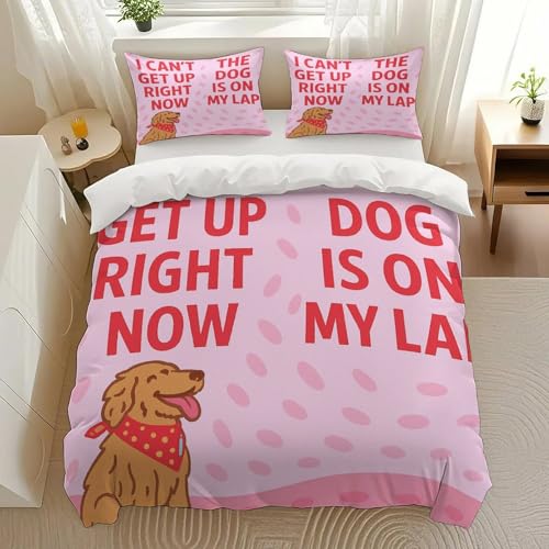Kjdfhk Dog on Lap Bedding Comforter Sets Bedding Set 3 Pieces (1 Duvet Cover 2 Pillowcases) with Zipper Closure Lightweight