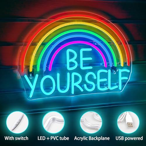 Horseneon Rainbow Neon Light Sign Be Yourself Neon Sign Rainbows Neon Light for Wall USB Dimmer Neon Lights Colorful Neons Sign for Bedroom Living Room Kids Room Wedding Party Bar - Image 3
