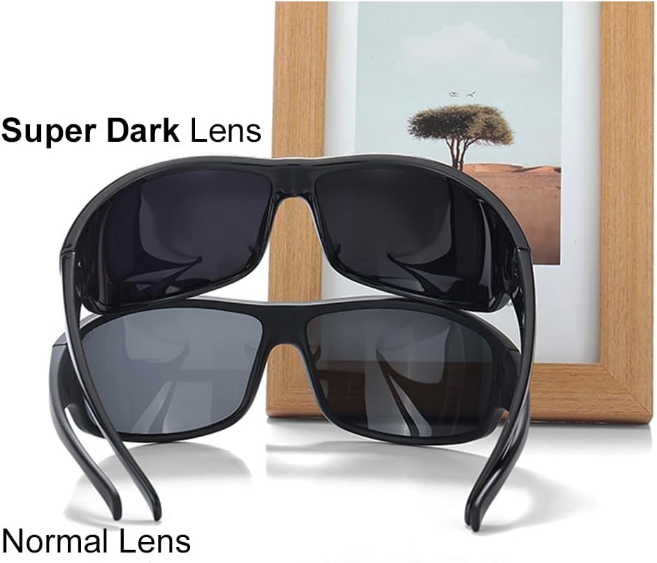 PLOPLO Super Dark Black Sunglasses Biker Rider Wrap Around Sport Sunglass UV400 Protection For Sensitive Photophobia - Image 2