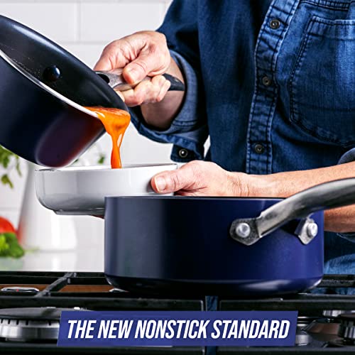 Blue Diamond Cookware Diamante Infuso Ceramica Antiaderente Set 7 Pezzi Pentole e Padelle, Induzione, include Padella, Casseruola e Pentola, senza PFAS, Forno e Lavastoviglie, Blu - immagine 3